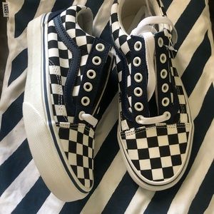 BRAND NEW Vans Checkered Black & Blue Customs Womens Size 5, Mens Size 3.5